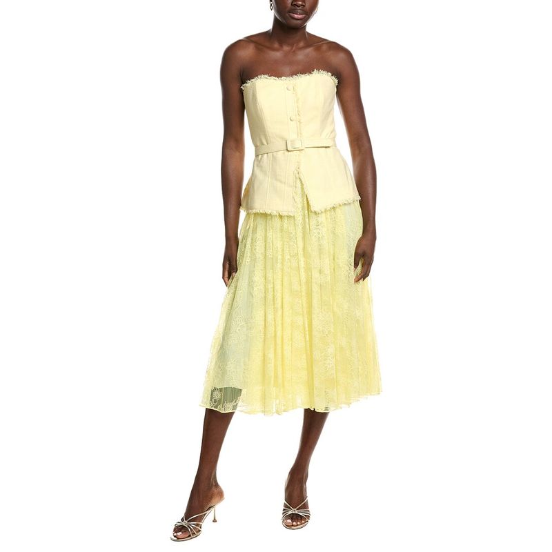 Badgley Mischka Womens Tweed Lace Combo Cocktail Dress, Yellow